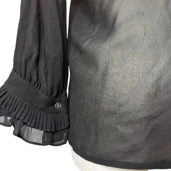 DKNY 100% Silk Sheer Black Ruffle Blouse Size 4 Y2K 90s Whimsygoth Rachel green - Picture 7 of 10